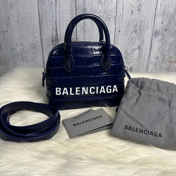 Balenciaga Handbags - BALENCIAGA ville xxs crocodile -embossed leather in navy